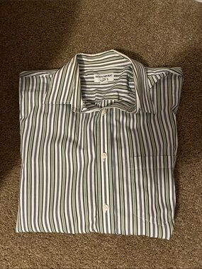 Banana Republic Men’s White Shirt with Green & Black Stripes